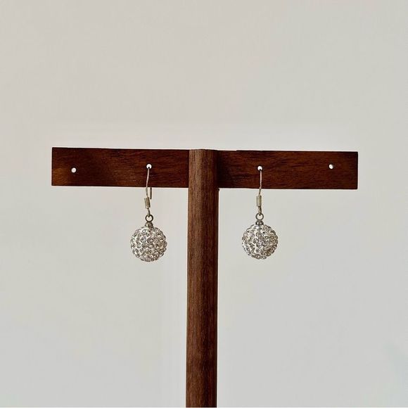 3/$20 White Gold Crystal Rhinestone Pave Balls Drop Earrings - Picture 2 of 5